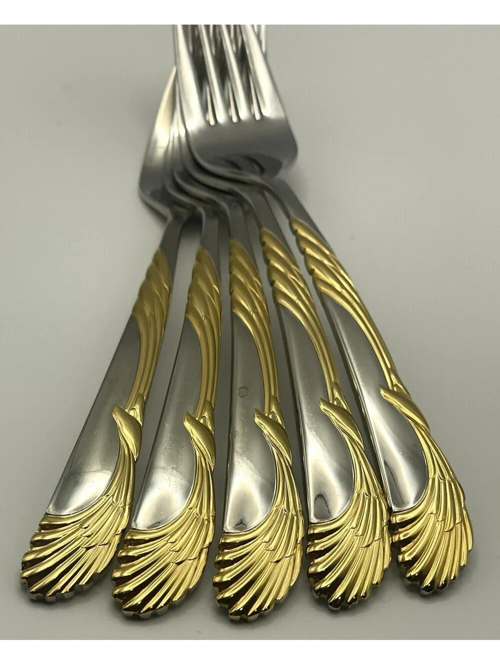 (5) Sasaki WINGS Gold Accent Gerald Patrick Stainless Salad Fork Lot ~ 6.75”